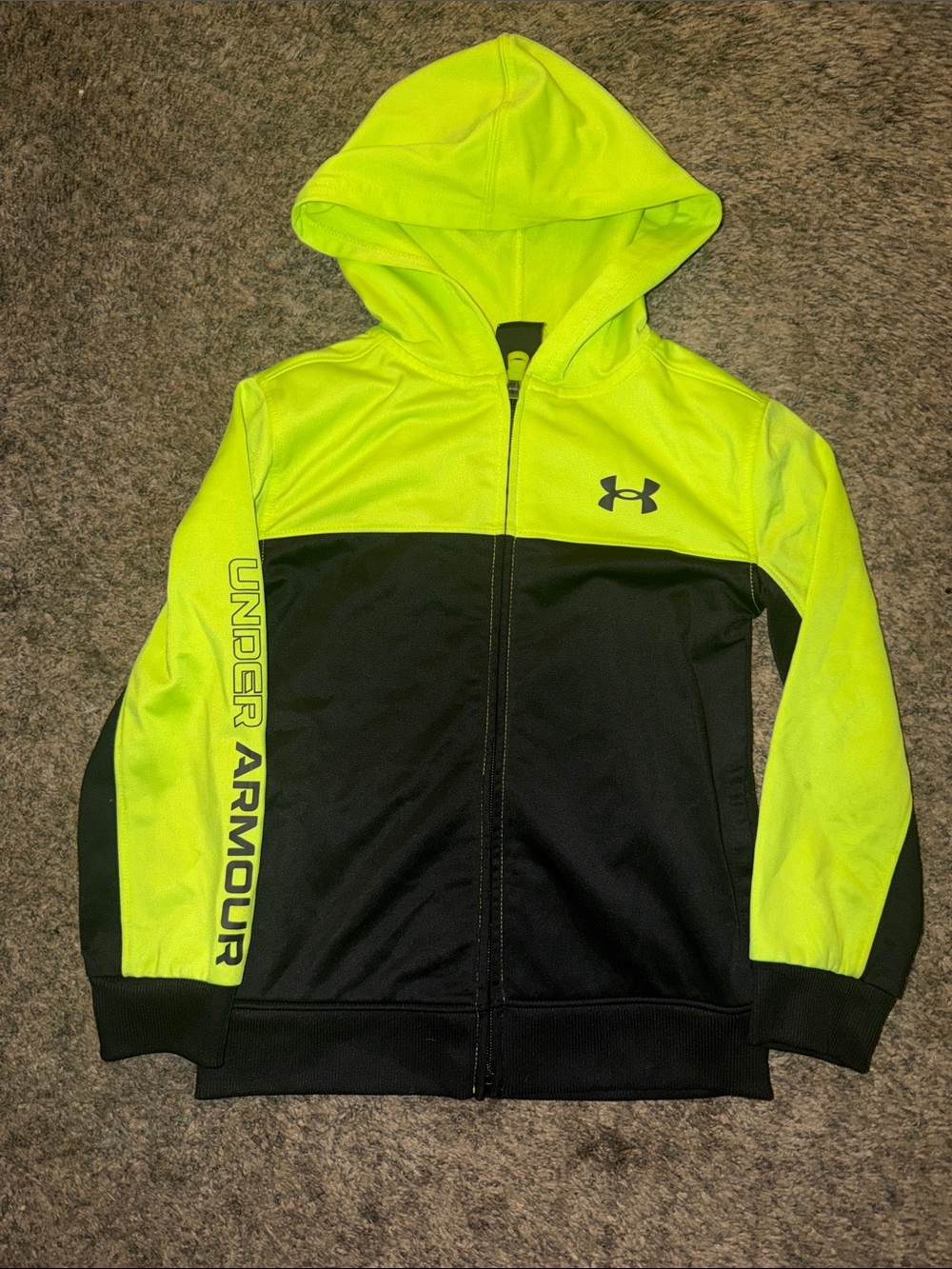 Under Armour Neon Yellow and Black Kids Zip-Up Hoodie